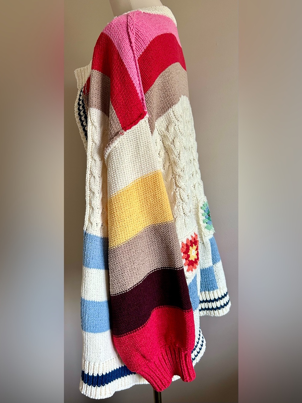 POL Striped, Multi-Coloured & Textured Knit Cardigan - Oversized. - Picture 6 of 11